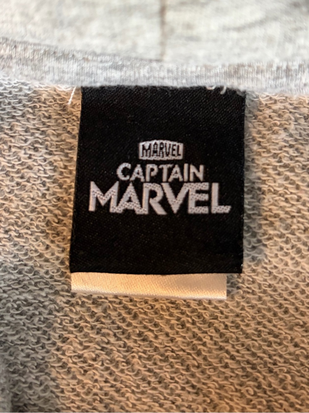 Captain Marvel Gray Crewneck Hoodie with Multicolor Embroidered Star Emblem Lg - Picture 2 of 8